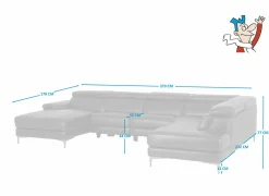 Hoeksalon Cell 370x232cm - leder - zwart met relax