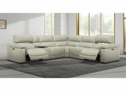 Hoeksalon Era 320x287cm - leder - beige met relax & zero-wall functie & opbergruimte