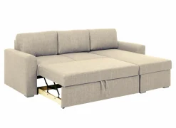 Hoeksalon Flemingsburg 226x165cm - stof - beige met bedfunctie en opbergruimte