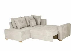 Hoeksalon Heidelberg 228x199cm - stof - lichtgrijs met bedfunctie & relax & opbergruimte