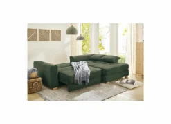 Hoeksalon Kampen 288x186cm - stof - groen met bedfunctie & opbergruimte