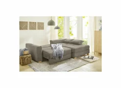 Hoeksalon Kampen 288x186cm - stof - bruin met bedfunctie & opbergruimte