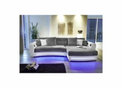 Hoeksalon Laredo 322x190cm - lederlook & stof - wit met LED-verlichting