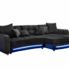 Hoeksalon Laredo 322x190cm - lederlook & stof - zwart met LED-verlichting