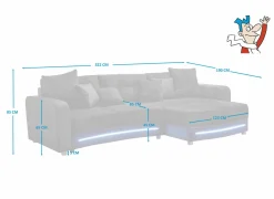 Hoeksalon Laredo 322x190cm - lederlook & stof - zwart met LED-verlichting