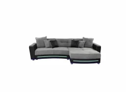 Hoeksalon Laredo 322x190cm - lederlook & stof - zwart met LED-verlichting