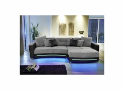 Hoeksalon Laredo 322x190cm - lederlook & stof - zwart met LED-verlichting