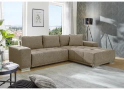 Hoeksalon Luciano 282x204cm - stof - bruin met bedfunctie & opbergruimte