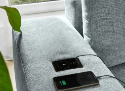 Hoeksalon Luciano 282x204cm - stof - middengrijs met bedfunctie & opbergruimte