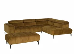 Hoeksalon Message-S 295x228cm - stof - goud met poef