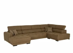Hoeksalon Rimini 388x224cm - stof - cognac met bedfunctie