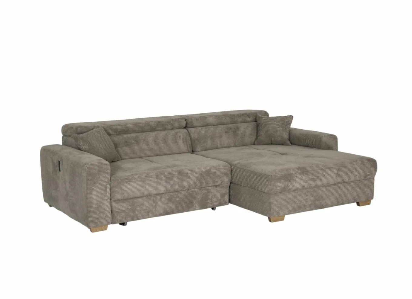 Hoeksalon Slider 279x186cm - ribcord stof - bruin met bedfunctie