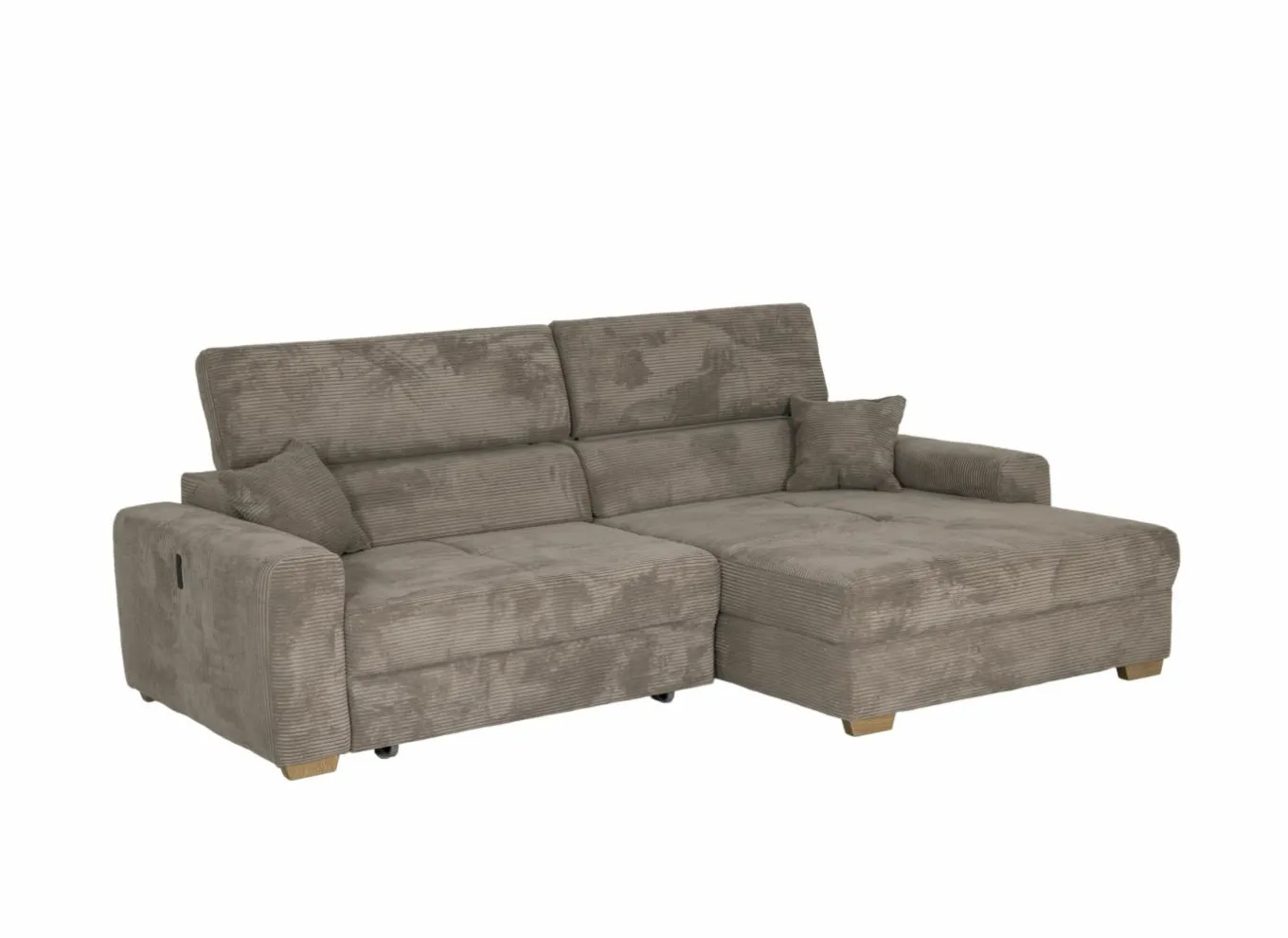 Hoeksalon Slider 279x186cm - ribcord stof - bruin met bedfunctie