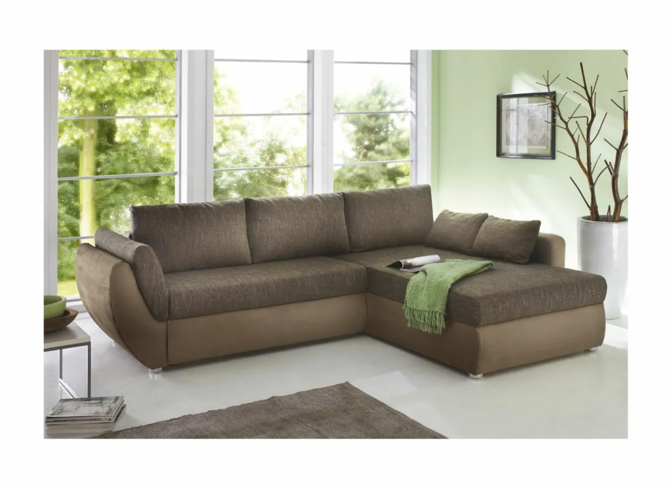 Hoeksalon Taifun 272x200cm - stof - bruin met bedfunctie