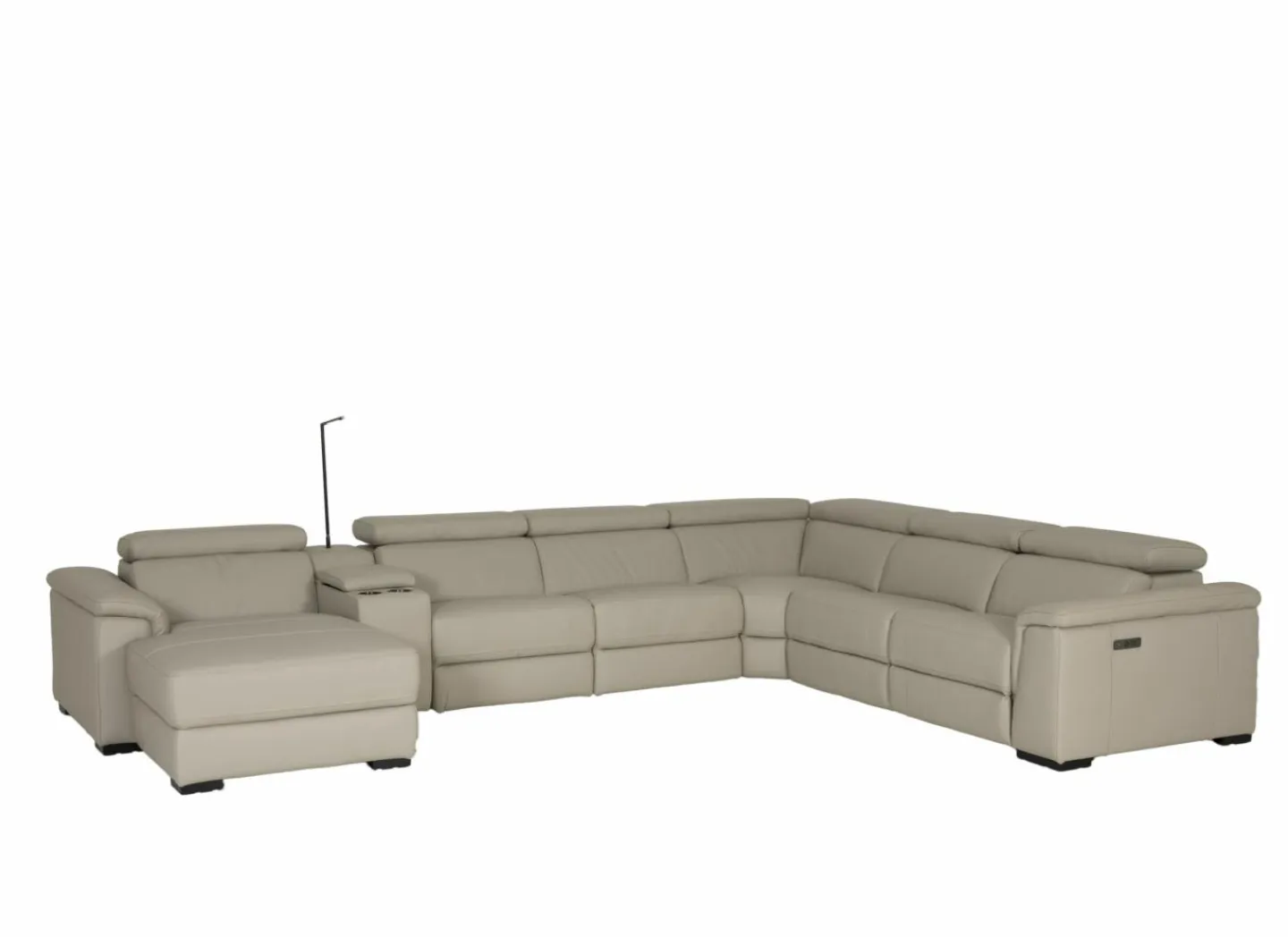 Hoeksalon Walk 413x303cm - leder - grijs met relax & opbergruimte