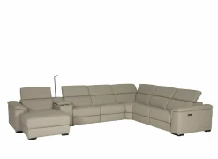 Hoeksalon Walk 413x303cm - leder - grijs met relax & opbergruimte