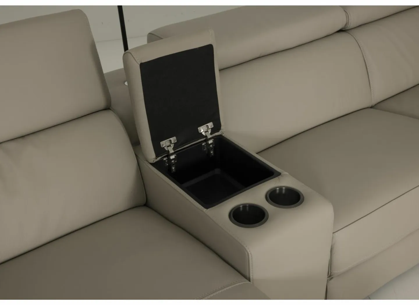 Hoeksalon Walk 413x303cm - leder - grijs met relax & opbergruimte