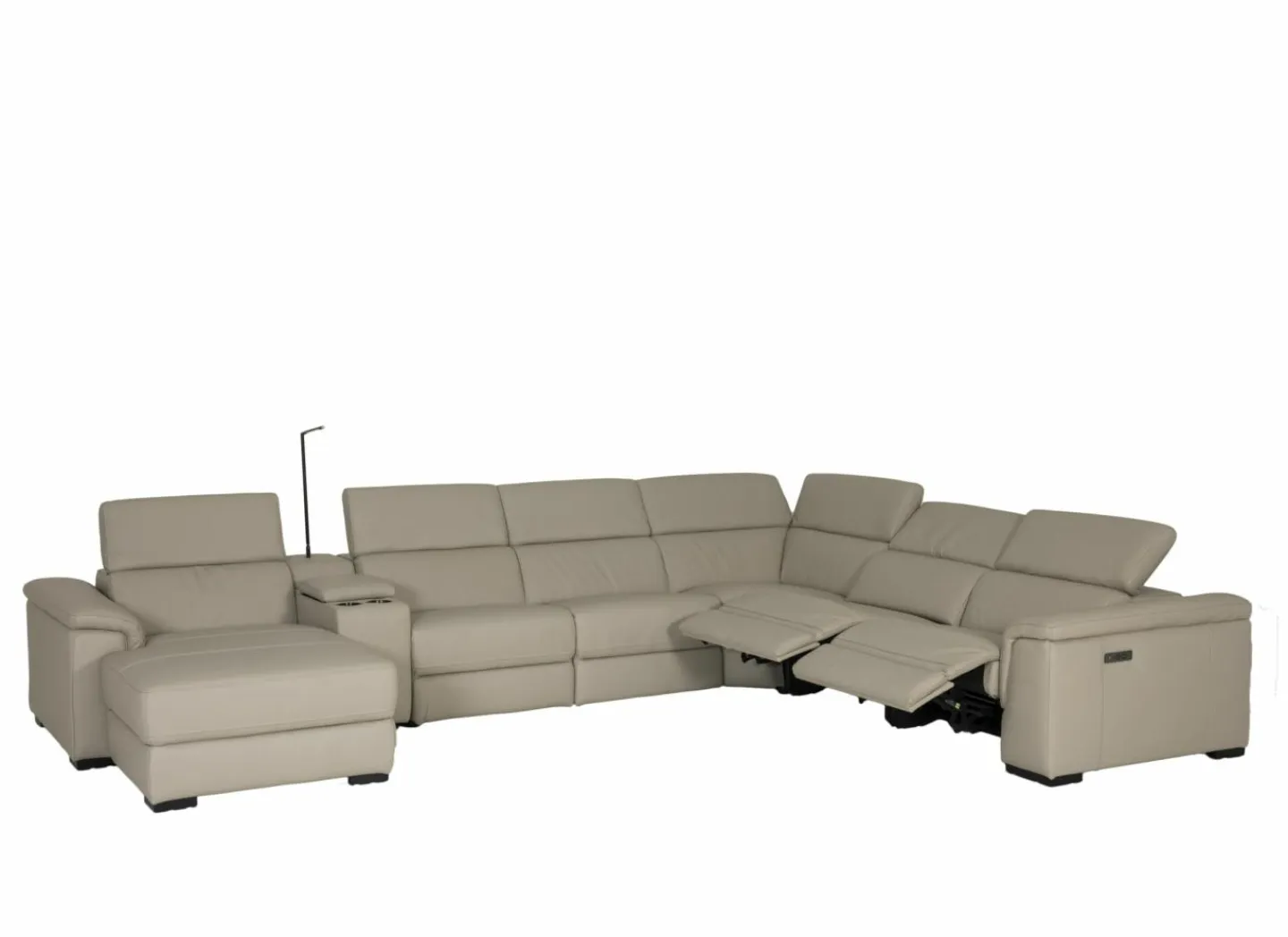 Hoeksalon Walk 413x303cm - leder - grijs met relax & opbergruimte