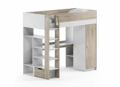 Hoogslaper Evora 90x200cm - decor - ivory oak & wit met bureau en opbergruimte