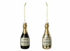 Kerst Ornament Champagne 5x5x13,5cm - glas - goud & zwart