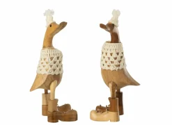 J line Kerstdecoratie Eend Crochet 2 stks 11x10x28cm - albasiahout - naturel & wit