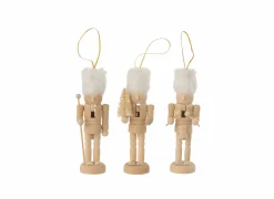 J line Kerstdecoratie Notenkraker  Hout & bont - naturel & wit 3 stuks