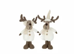Kerstdecoratie Rendier 11x14x37cm - stof - bruin & wit