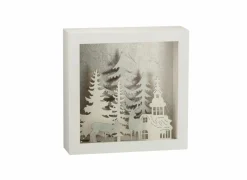Kerstdecoratie 24,5x24,5x7cm - PVC & glas - wit & zilver