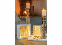 Kerstdecoratie 24,5x24,5x7cm - PVC & glas - wit & zilver