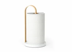 Umbra Keukenrolhouder Bellewood 17,1x17,1x32,3cm - metaal & hout - wit & naturel