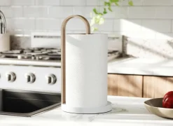 Umbra Keukenrolhouder Bellewood 17,1x17,1x32,3cm - metaal & hout - wit & naturel