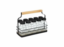 Kruidenrek 21,5x9x16cm - gietijzer/glas - zwart/bamboe