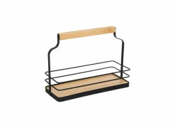 Kruidenrek 21,5x9x16cm - gietijzer/glas - zwart/bamboe