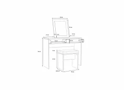 Make-up tafel Dolce met spiegel 100x42x132cm - decor - mud oak & black oak