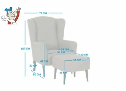 Oorfauteuil en poef Canto 76x80x107cm - stof - taupe