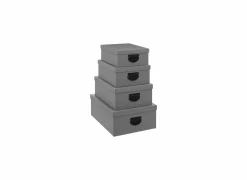Opbergbox met jute effect - karton - grijs set van 4