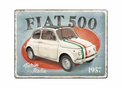 Plakkaat Fiat 500 Turin Italia 40x30cm - metaal - meerkleurig