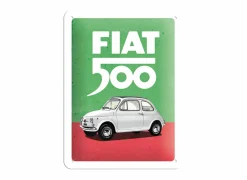 Plakkaat Fiat 500 15x20cm - metaal - groen & rood