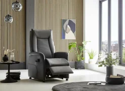 Relaxzetel Hukla elektrisch - leder - antraciet met 2 motoren & extra lange beensteun