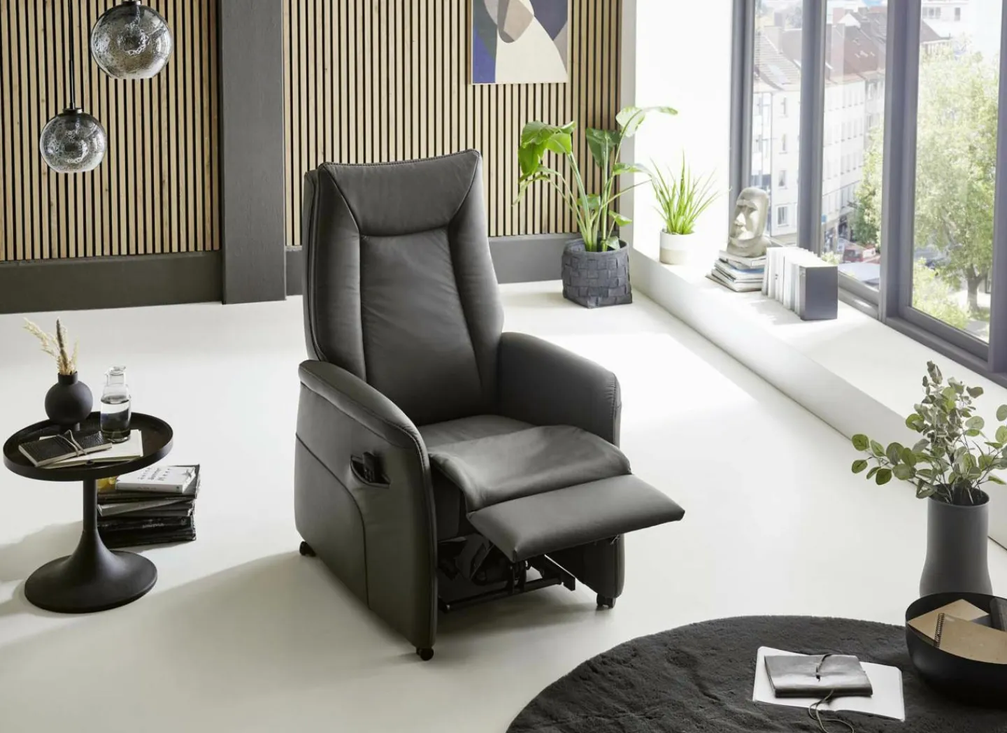 Relaxzetel Hukla elektrisch - leder - antraciet met 2 motoren