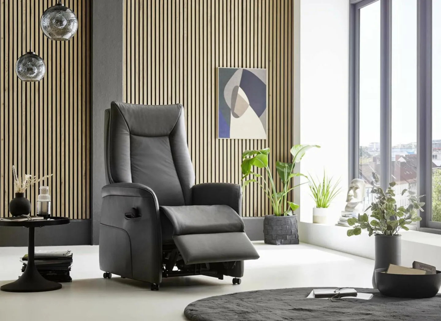 Relaxzetel Hukla elektrisch - leder - antraciet met 2 motoren