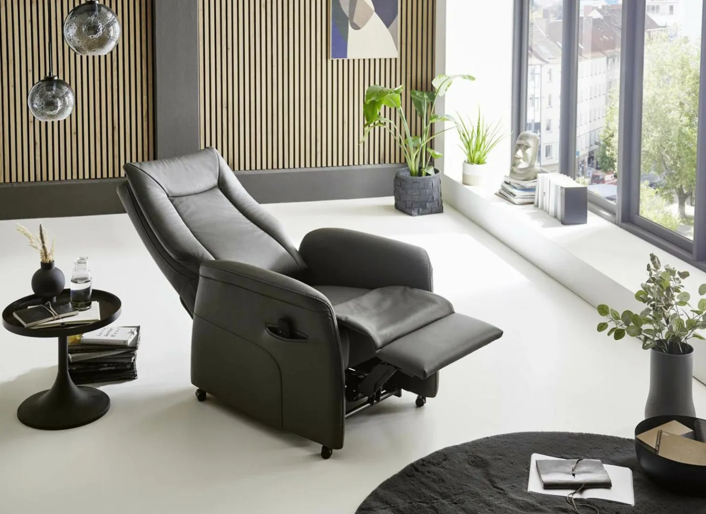 Relaxzetel Hukla elektrisch - leder - antraciet met 2 motoren