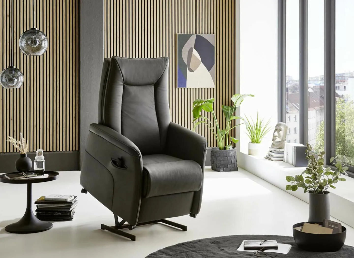 Relaxzetel Hukla elektrisch - leder - antraciet met 2 motoren