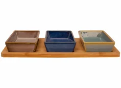 Cosy & Trendy Serveerplank met 3 cups 31x14,5cm - keramiek - multicolor