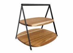 Cosy & Trendy Serveertoren 2 niveaus 28,5x25,5cm - acacia massief - zwart & bruin