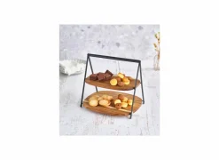 Cosy & Trendy Serveertoren 2 niveaus 28,5x25,5cm - acacia massief - zwart & bruin