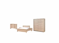 Slaapkamer met bed 140x200cm - kleerkast 203cm - commode 110cm en 2 nachtkastjes