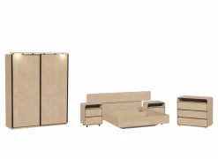 Slaapkamer met bed 160x200cm - kleerkast 184cm - commode 97cm en 2 nachtkastjes