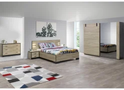 Slaapkamer met bed 160x200cm - kleerkast 245cm - commode 110cm en 2 nachtkastjes