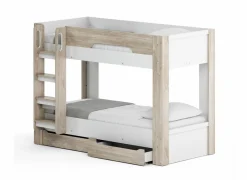 Stapelbed Evora 90x200cm - decor - ivory oak & wit met opbergruimte